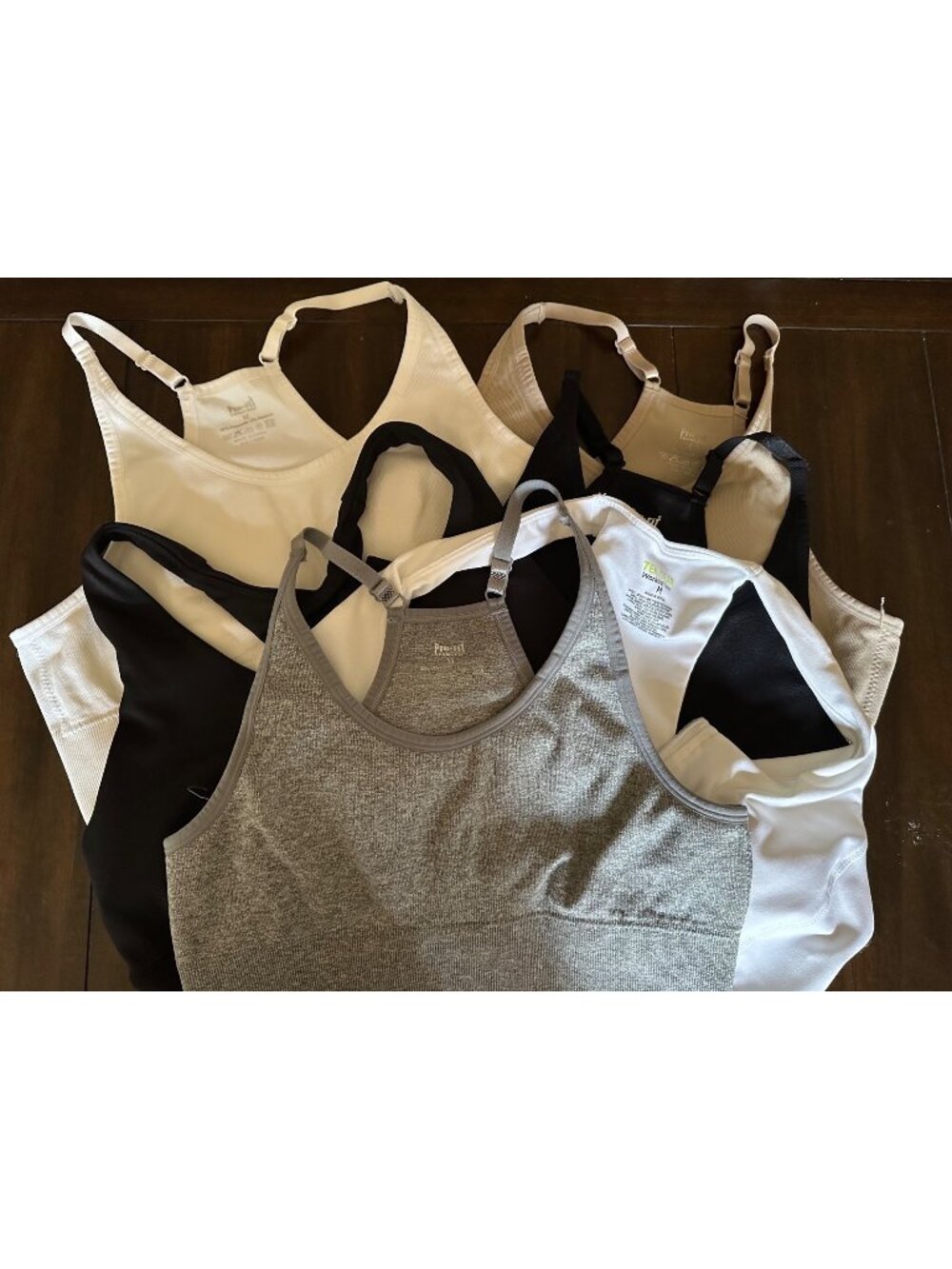 Tek Gear Pro-Fit Seamless Womens M Gray Black White Sports Bra Tank Bundle